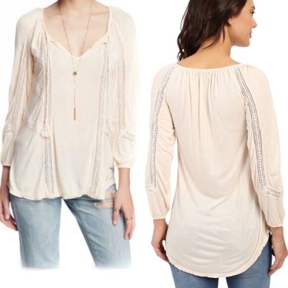 Lucky Brand Peach lace peasant top - Picture 1 of 11